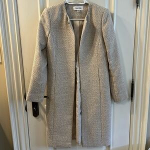 Calvin Klein Women's Beige Metallic Tweed Blazer Or Topper - Size 4